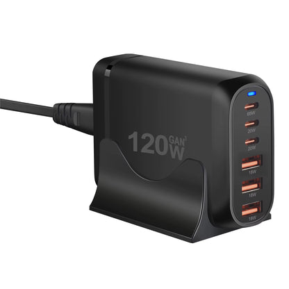 120W GAN Charger, 6-Port USB Type C PD Fast Charger Quick Charge 3.0 USB Type C Fast Charger Mobile USB Charger Tablet Charger